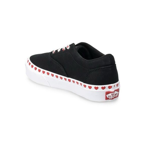 Vans Doheny Black White Red Heart Foxing Girls Lace Up Sneaker Shoes Size 5